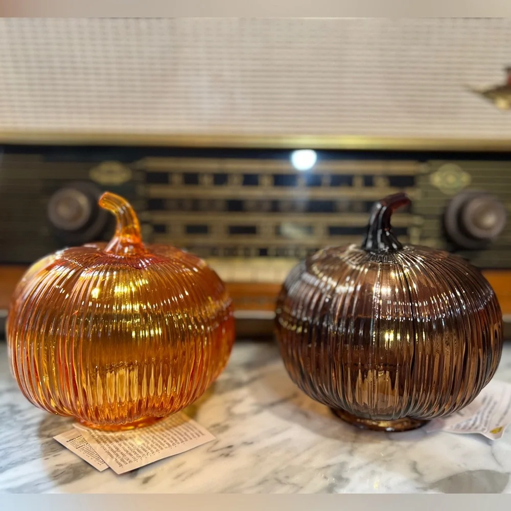 ✨NEW🍂Target Bullseye Playground 2025 Set of Two Glass Pumpkin Decor🎃